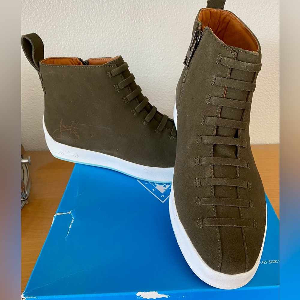 John Fluevog MK V Brownish olive faux lace sneaker M11